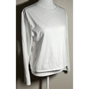 Athleta Womens White Supima Cotton Blend Long Sleeve Crewneck T-Shirt Size M